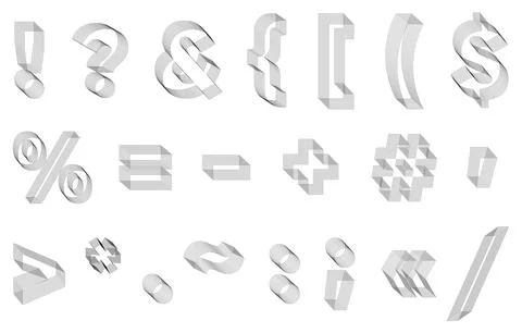 Punctuation marks. 3D Geometric letter. Streetwear stile. Stock Illustration