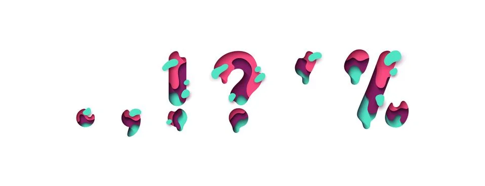 Punctuation marks comma point, an exclamation and interrogative, sing question. Stock Illustration