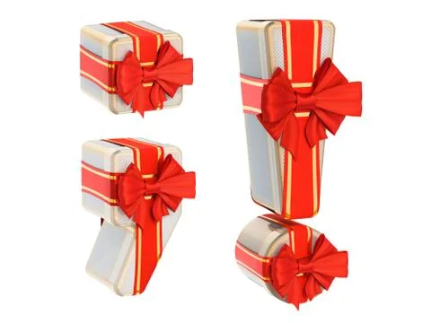 Punctuation marks from gift boxes with red ribbon bow, 3D rendering Stock Illustration