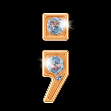 Punctuation marks from gold with diamonds. 3D rendering Stock Illustration