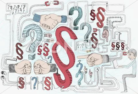 Punctuation marks, human hands making various gestures and a woman using a Stock Illustration