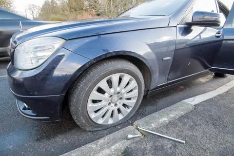 Puncture on the roadside 스톡 사진