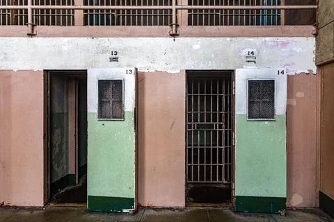 Punishment and maximum security cells of the Alcatraz federal prison. Stock Photos