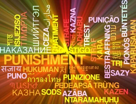Punishment multilanguage wordcloud background concept glowing Stock Illustration