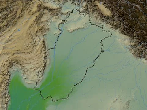 Punjab, Pakistan. Colored elevation map with lakes and rivers 스톡 일러스트