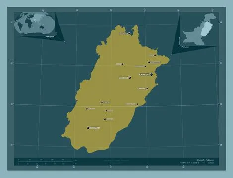Punjab, Pakistan. Solid. Labelled points of cities 스톡 일러스트