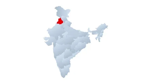 Punjab state blinking red highlighted in Indian map. Stock Footage 195469265