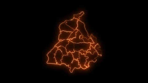 Punjab State Neon Map Glowing Outline India Animation 4K Stock-Footage 330998629
