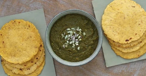 Punjabi Sarson ka saag and makki ki roti, authentic north indian dish. Stock Footage 277514174