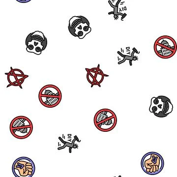 Punk retro element hand art seamless pattern vector Stock Illustration