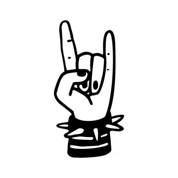 Punk rock collection. Devil s horns gesture, a human hand showing rock sign Stock Illustration