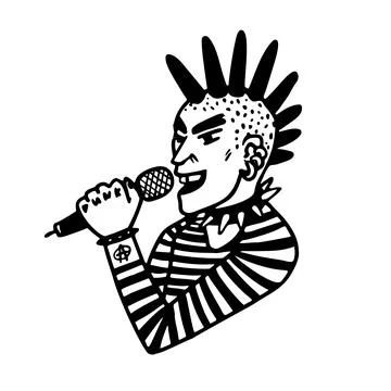 Punk rock collection. Portrait of a punk rocker guy singer with mohawk and Stock Illustration