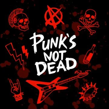 Punk rock set. Punks not dead words and design elements. vector illustration. Illustrazione stock