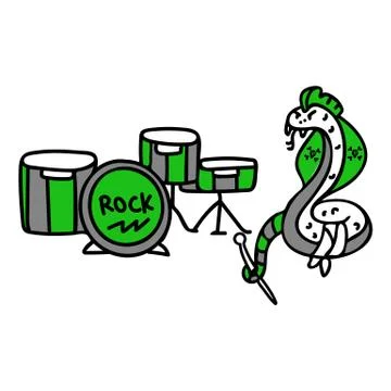 Punk rock snake with drum set vector illustration clipart. Simple alternative Stock Illustration