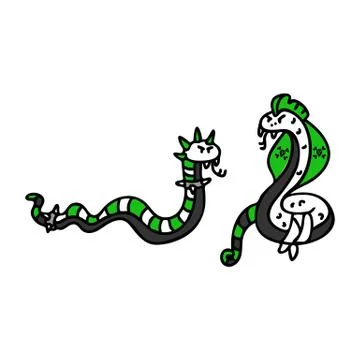 Punk rock snake set vector illustration clipart. Simple alternative sticker Illustrazione stock