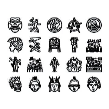 Punk rock subculture elements and rebel icons 库存插图