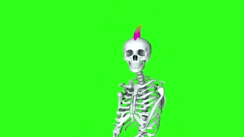 A punk skeleton with a bright mohawk walks like a zombie. Stock Footage 275266287