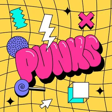 Punks - 90s style cool square banner or card. Vector illustration with 00s Stock Illustration
