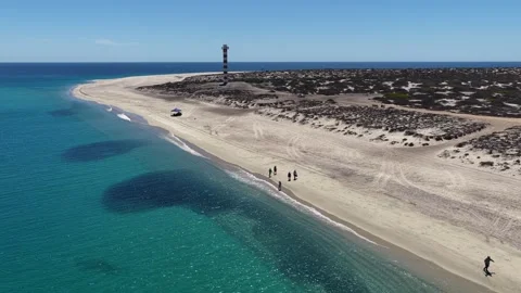 Punta Arena Lighthouse Aerial Over Beach in La Ventana Mexico Stock Footage 346154725