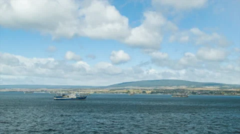 Punta Arenas Chile Harbor with Old Fishing Boats Stock Footage 61093415