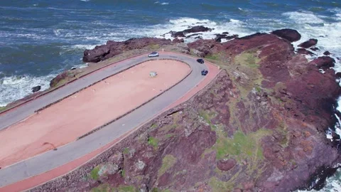 Punta Ballena peninsula, Punta del Este in Uruguay. Aerial top down view Stock Footage 222047552