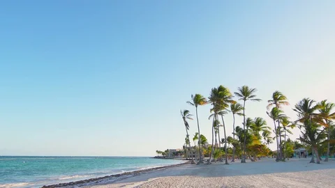Punta Cana palms beach, sunset Caribbean sea Stock Footage 104988914