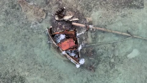 Punta Cana shipwreck flyover Stock Footage 196024066