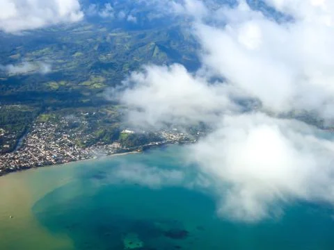 Punta Cana, top view from small aircraft. Clouds, Caribbean Sea, Planet Earth Stock Photos