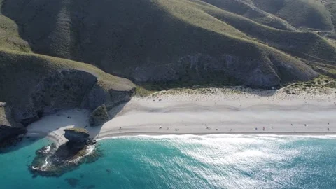 Punta de Los Muertos beach, Almeria. Drone of white sand and blue sea. Stock Footage 201775216