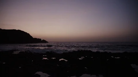 Punta-de-teno-teneriffa-sunset-cliffs-breakers-sea-wideangle-lighthouse-night Stock Footage 85475643