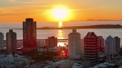 Punta Del Este Skyline. Sunrise Skyline. Beach Landscape. Downtown District. Stock Footage 336511665