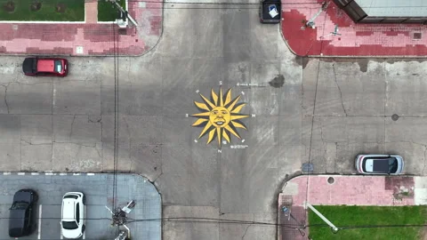 Punta del Este Street Art Sun Compass Pedestal Up Over Intersection Stock Footage 345400154