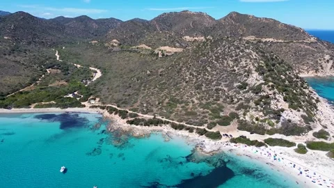 Punta Molentis beach, drone view Villasimius, Sardinia, Italy Video stock 278368285