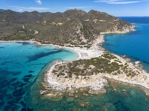 Punta Molentis beach, drone view Villasimius, Sardinia, Italy Stock Photos
