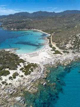 Punta Molentis beach, drone view Villasimius, Sardinia, Italy Stock Photos