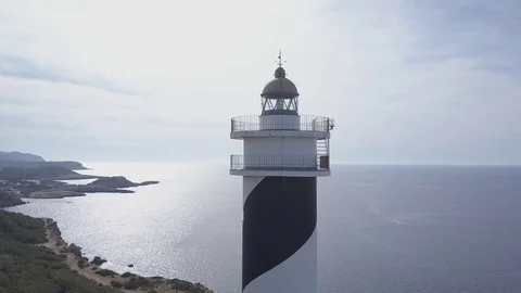 Punta Moscarter Lighthouse Fly Around the Top Stock Footage 75844755