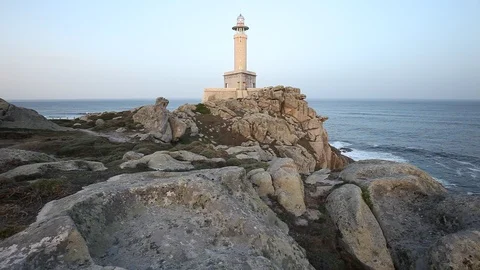 Punta Nariga Lighthouse in Spain at twilight Stock Footage 87650563