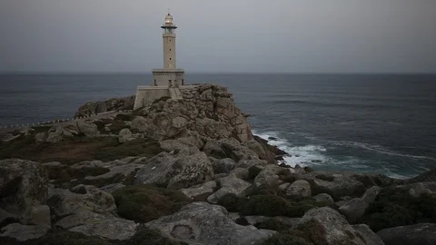 Punta Nariga Lighthouse in Spain at twilight 스톡 동영상 87652356