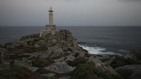 Punta Nariga Lighthouse in Spain at twilight Stock Footage 87653798