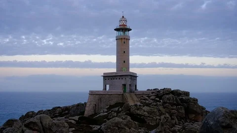 Punta Nariga Lighthouse in Spain at twilight Video stock 88101226