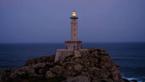 Punta Nariga Lighthouse in Spain at twilight Stock Footage 88104454