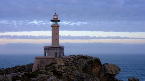 Punta Nariga Lighthouse in Spain at twilight Video stock 90485984