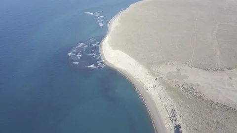Punta Ninfas, Chubut Argentina, cliffs from above aerial 2 Stock Footage 210149370