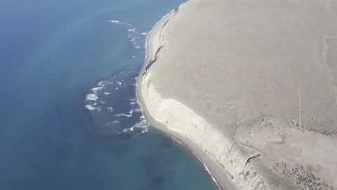Punta Ninfas, Chubut Argentina, cliffs from above aerial Stock Footage 210150061