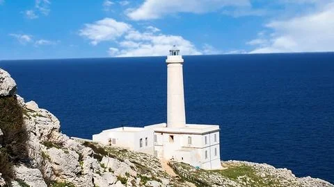 The Punta Palascìa lighthouse is the easternmost lighthouse in Italy 스톡 사진