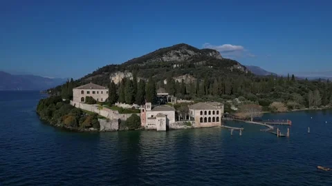 Punta San Vigilio drone view Lake Garda Stock Footage 304555072