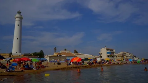 Punta Secca Beach, people on the beach in summer. Stock Footage 93569155