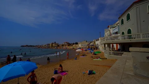 Punta Secca Beach, people on the beach in summer. Stock Footage 93575010