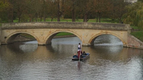 Punting on the river Cam in Cambridge (England) Stock Footage