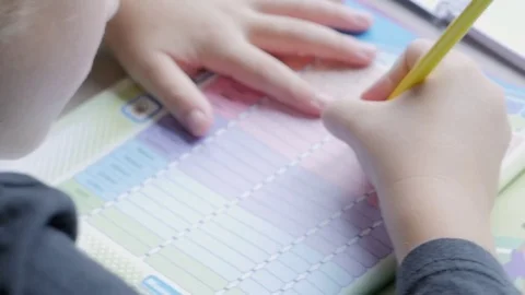 Pupil doing his homework. Slow motion. Stock Footage 83817225